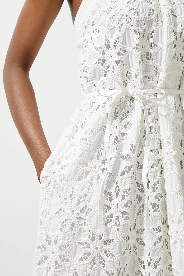 Crafted Cotton Embroidery Woven Halter Midi Dress | Karen Millen Crafted Cotton Embroidery Woven Halter Midi Dress | Karen Millen