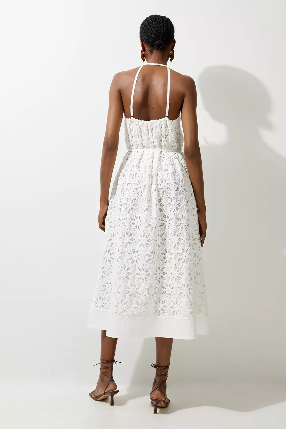 Crafted Cotton Embroidery Woven Halter Midi Dress | Karen Millen