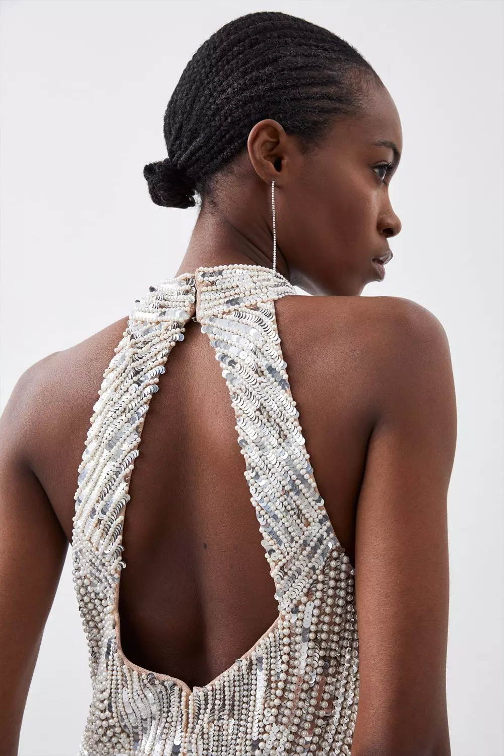Silver Pearl Embellished Open Back Maxi Dress  alternative image