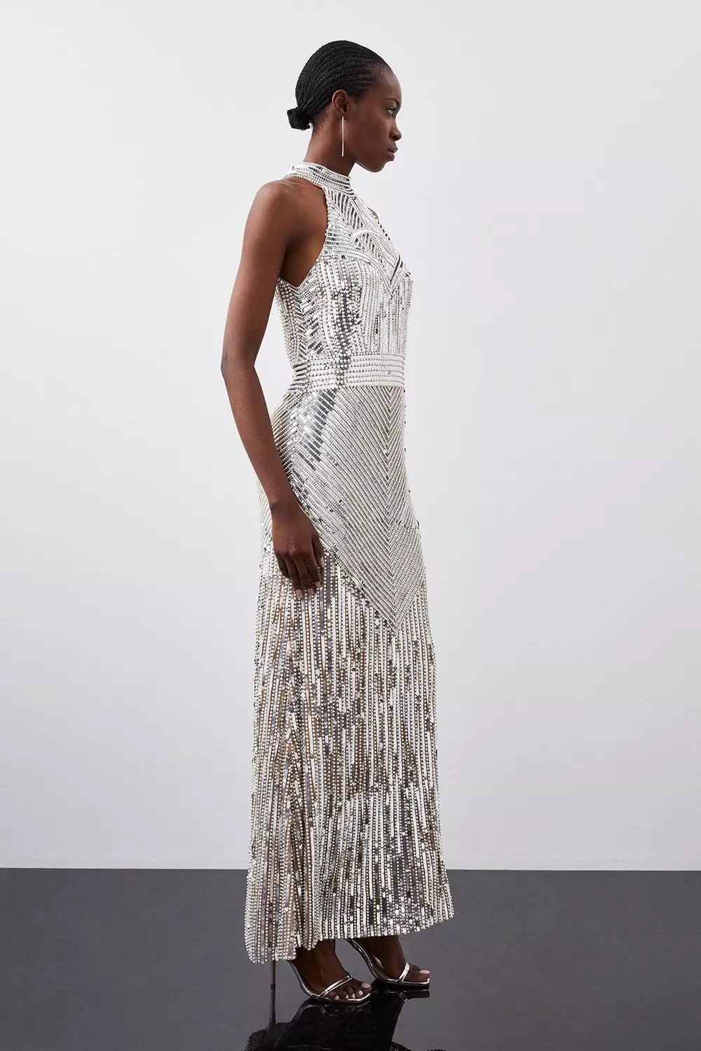 Silver Pearl Embellished Open Back Maxi Dress  alternative image