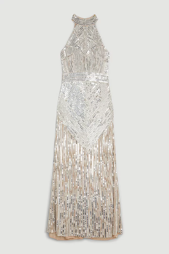 Pearl Embellished Open Back Maxi Dress | Karen Millen Pearl Embellished Open Back Maxi Dress | Karen Millen