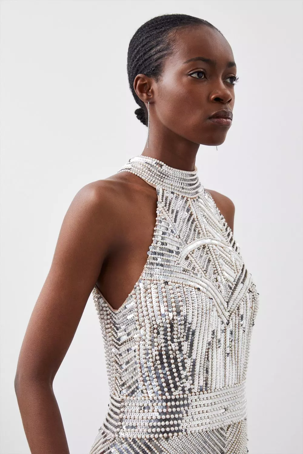 Silver Pearl Embellished Open Back Maxi Dress  alternative image