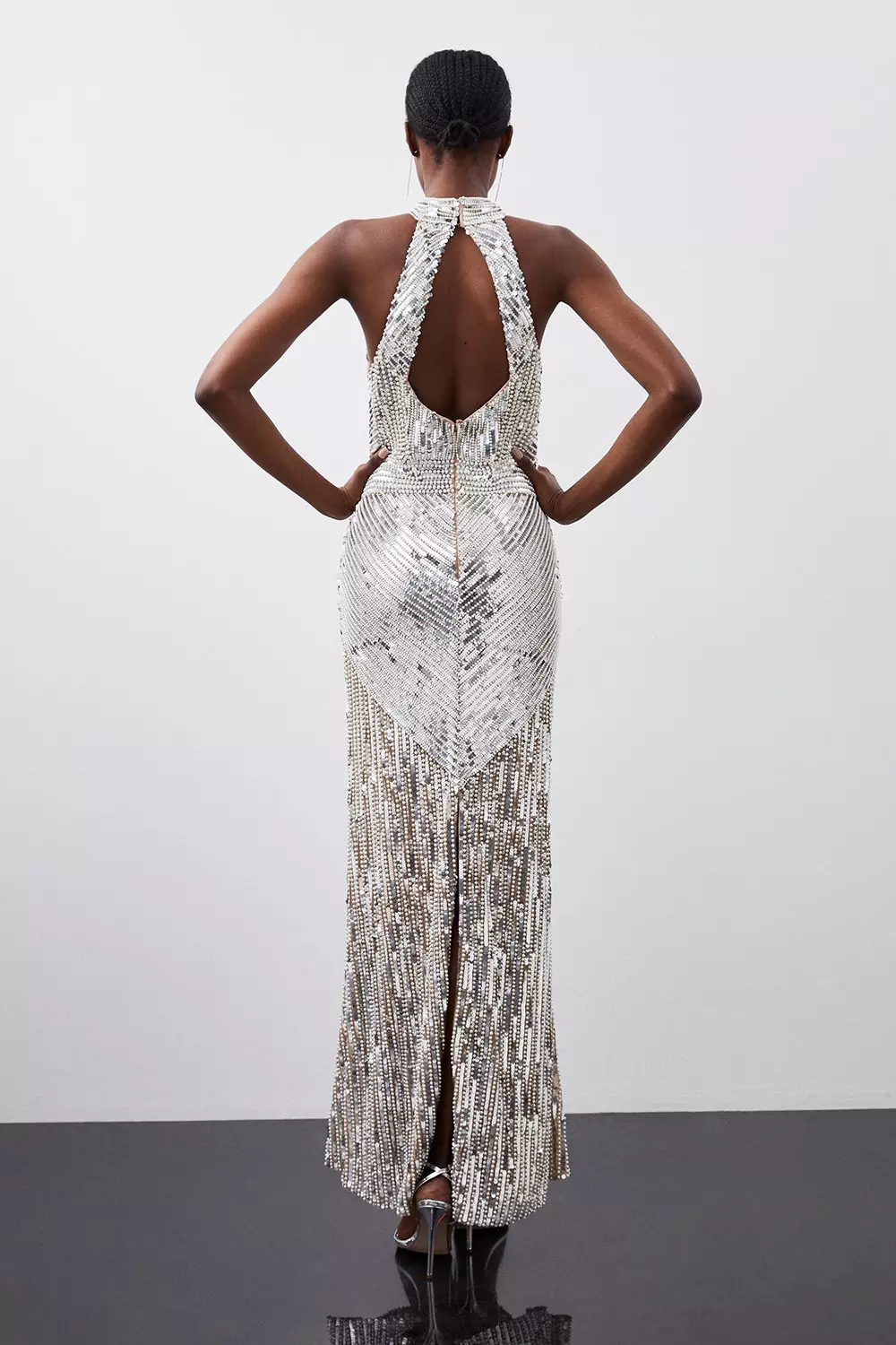 Silver Pearl Embellished Open Back Maxi Dress  alternative image
