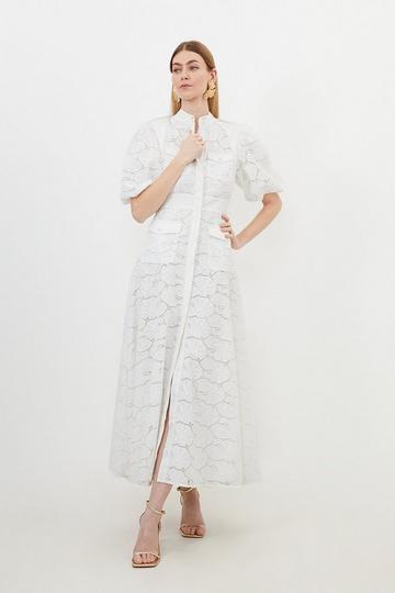 White Cotton Cutwork Woven Maxi Dress