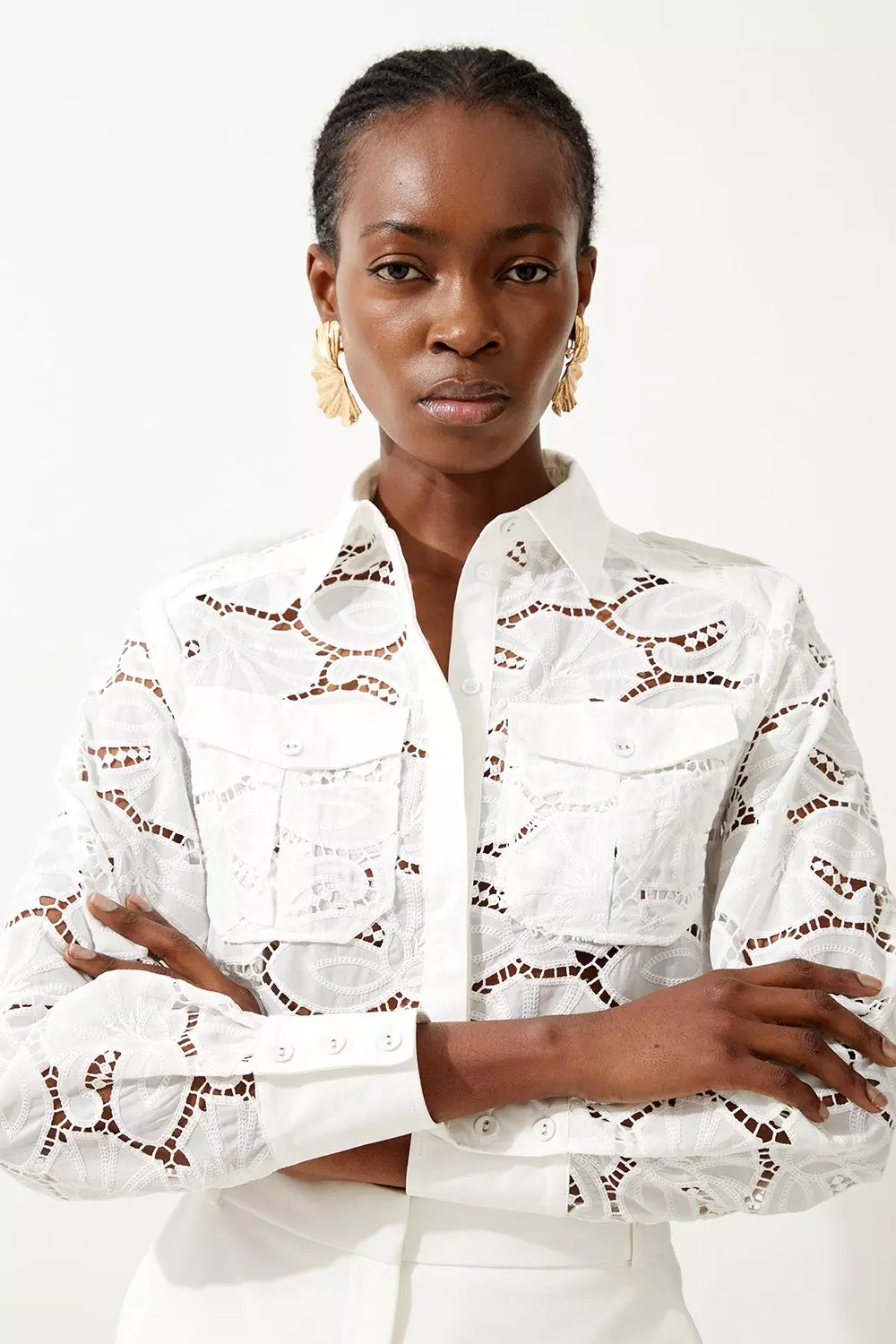 White Cotton Cutwork Woven Shirt alternative image