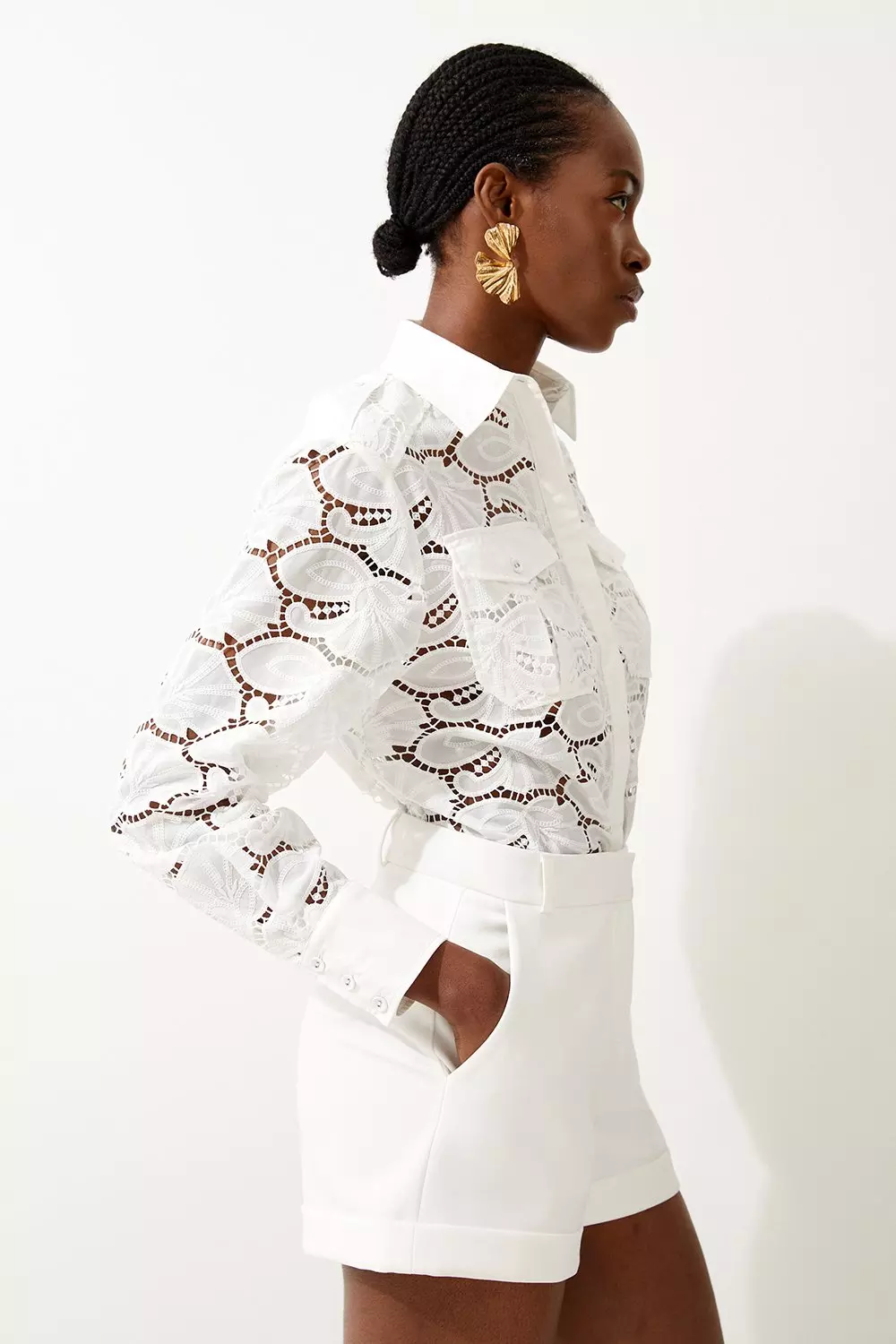 White Cotton Cutwork Woven Shirt alternative image