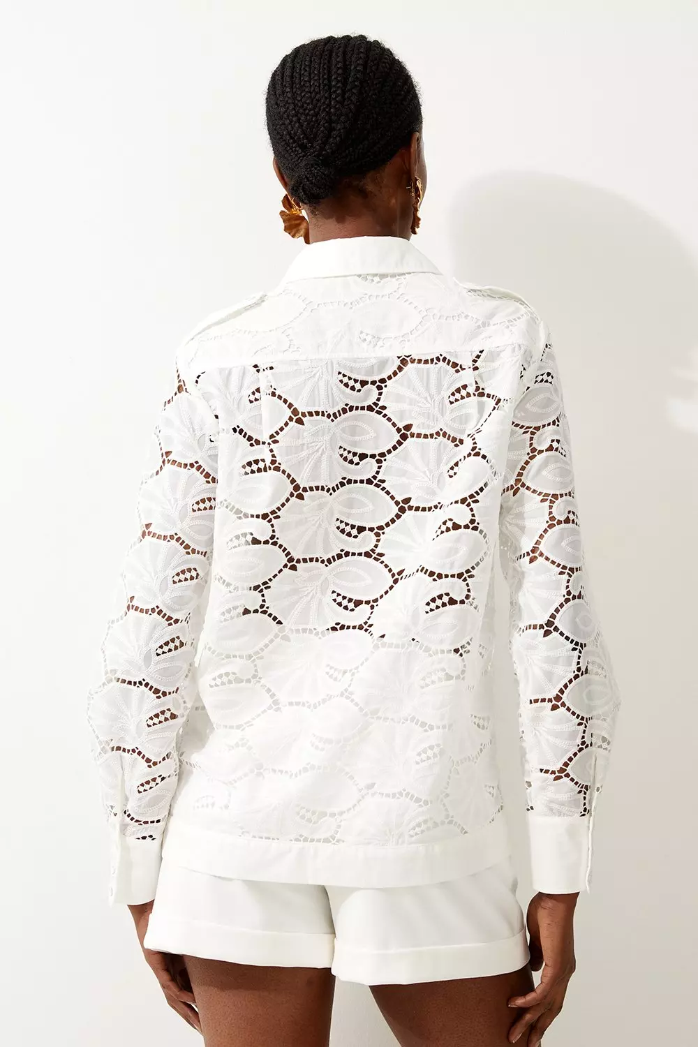 White Cotton Cutwork Woven Shirt alternative image