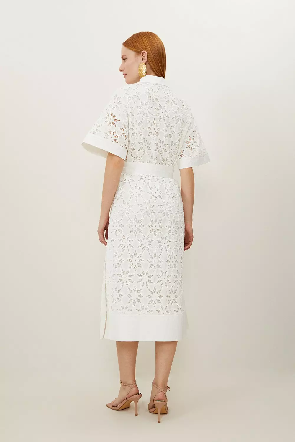 Crafted Cotton Embroidery Woven Shirt Midi Dress Karen Millen