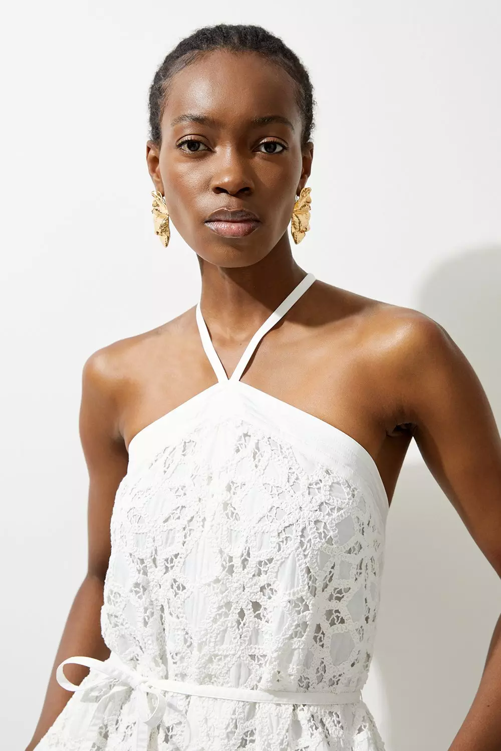 Petite Crafted Cotton Embroidery Woven Halter Midi Dress