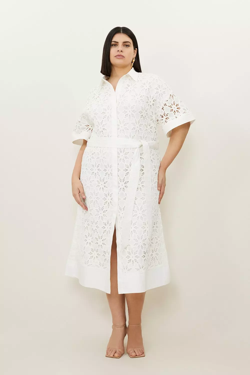 Plus size white button down dress online