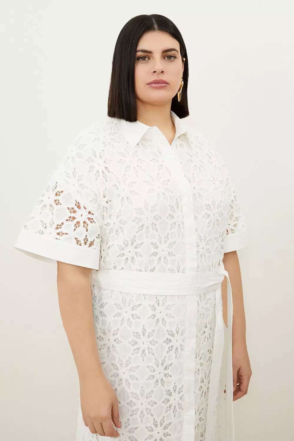 Plus size white embroidered dress sales