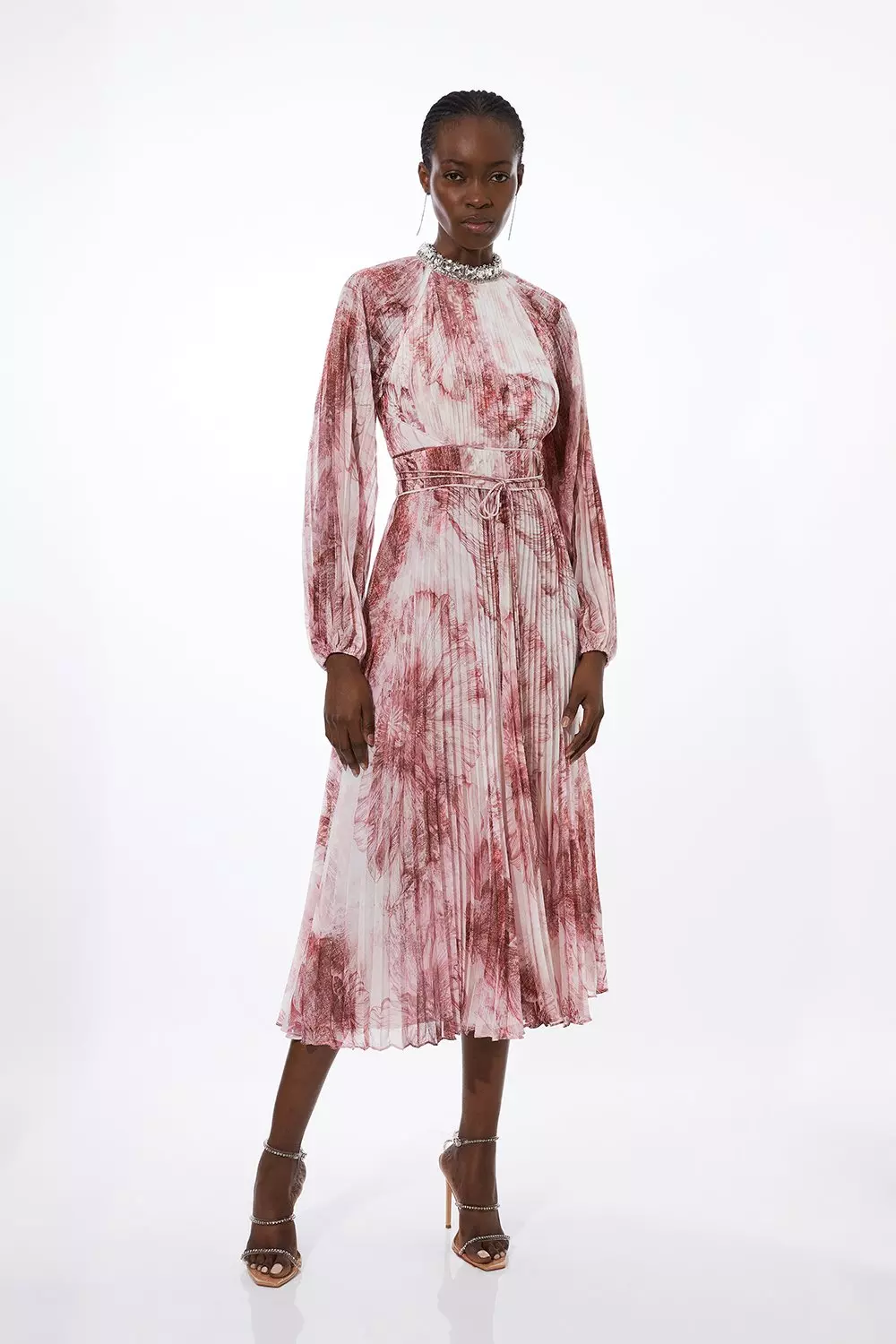 【KAREN MILLEN】プレミアムリネン アシンメトリー マキシドレス Premium Tailored Linen Notch Neck Belted Midaxi Dress