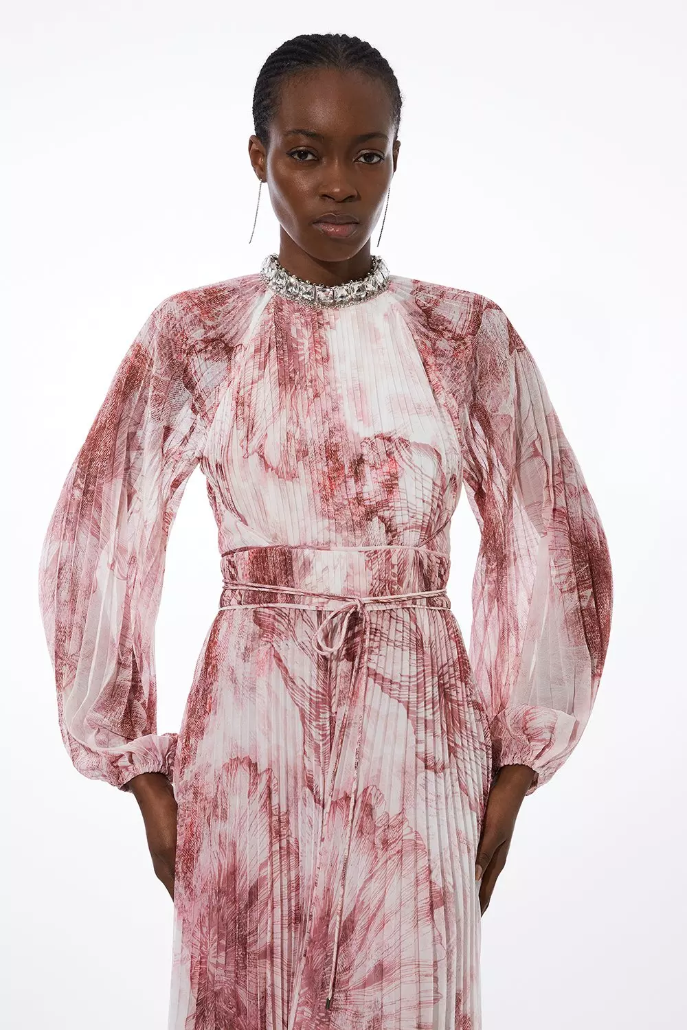 Abstract Floral Crystal Embellished Woven Maxi Dress | Karen