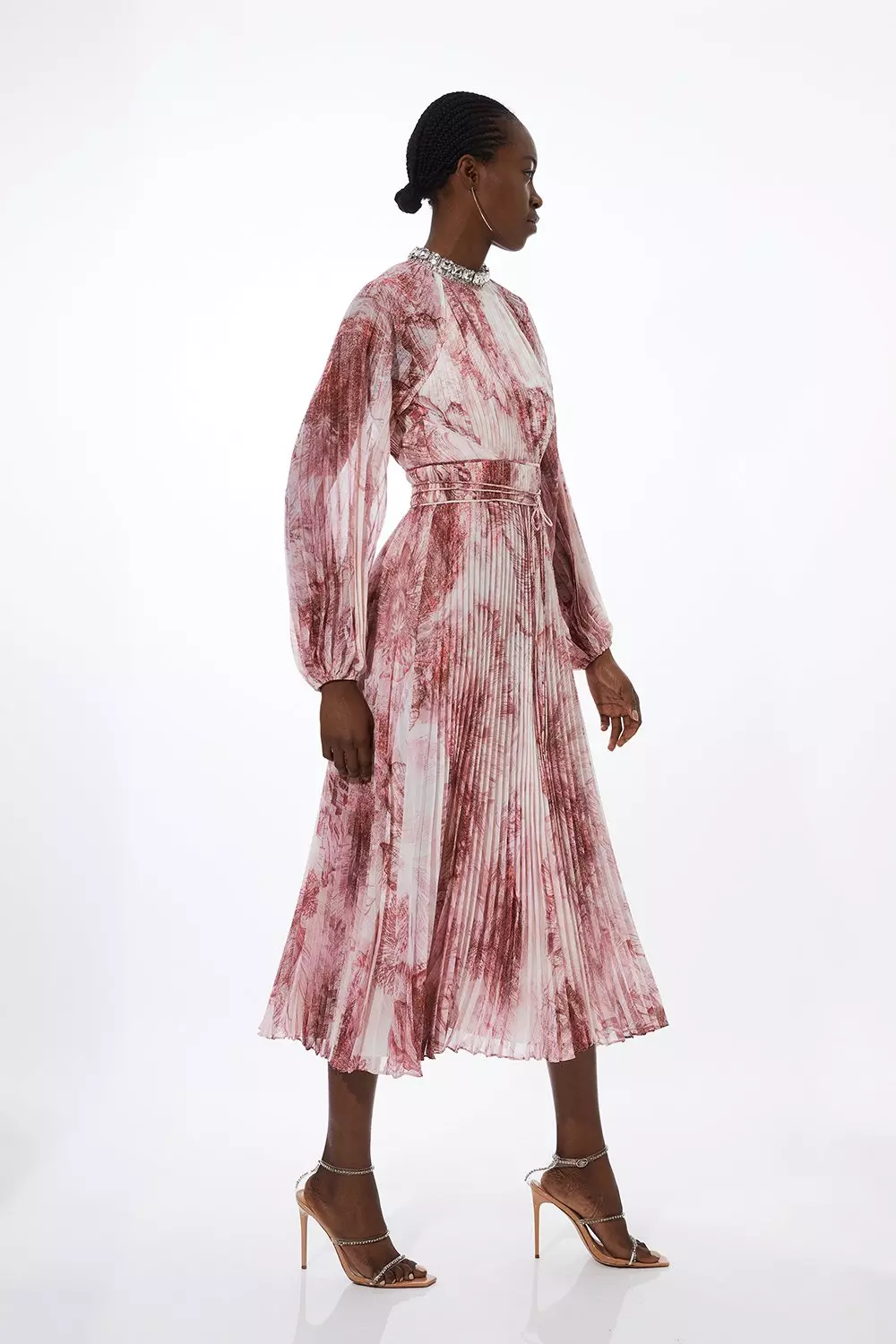 KAREN MILLEN■フリルポンチコットンミックス マキシドレス Abstract Floral Crystal Embellished Woven Maxi Dress | Karen