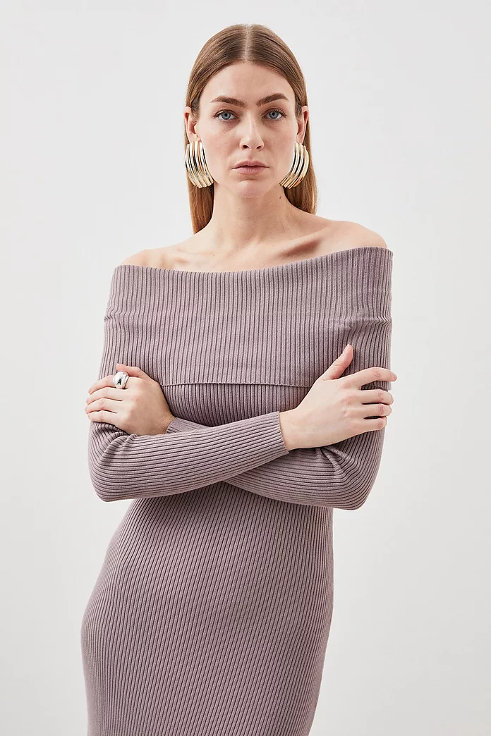 Tall Viscose Blend Off The Shoulder Knit Midi Dress | Karen Tall Viscose Blend Off The Shoulder Knit Midi Dress | Karen