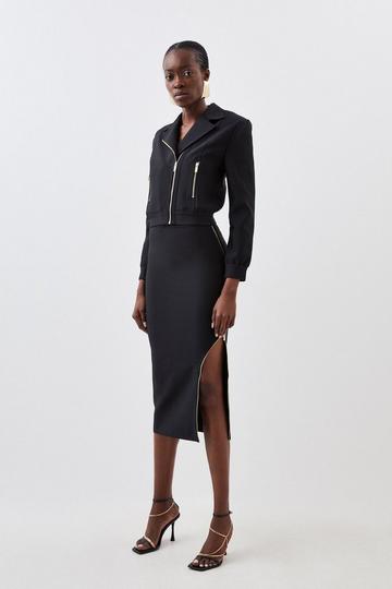 Figure Form Bandage Ruched Knit Midi Skirt black