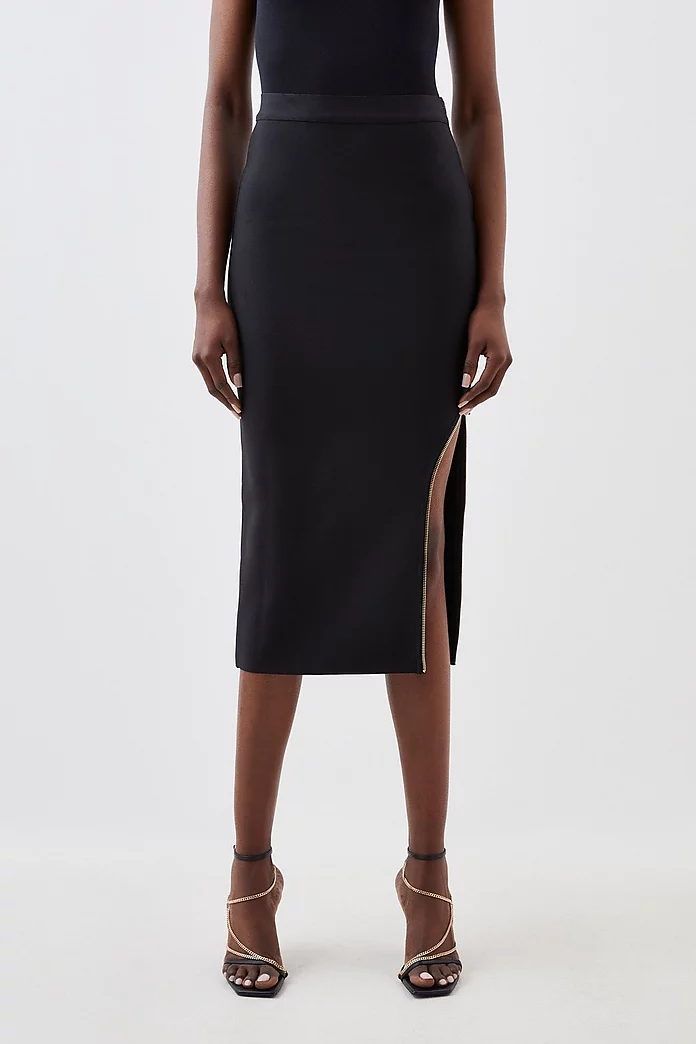 Figure Form Bandage Zip Detail Knit Midi Skirt | Karen Millen Figure Form Bandage Zip Detail Knit Midi Skirt | Karen Millen