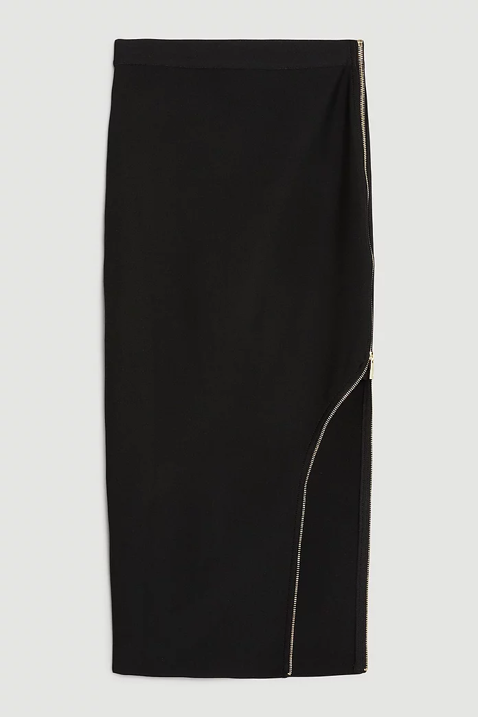 Figure Form Bandage Zip Detail Knit Midi Skirt | Karen Millen Figure Form Bandage Zip Detail Knit Midi Skirt | Karen Millen