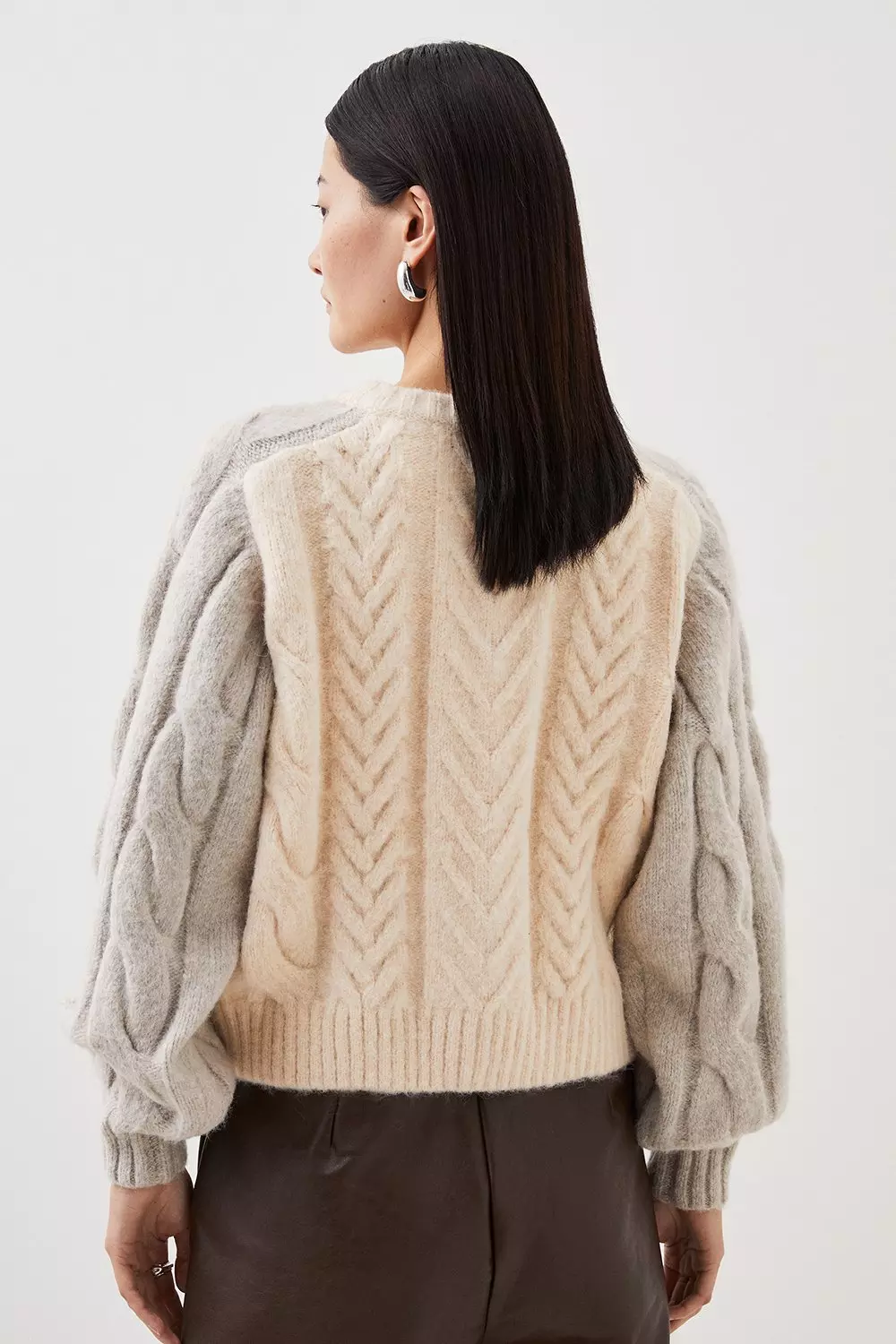 Wool Blend Cable Color Block Cardigan | Karen Millen