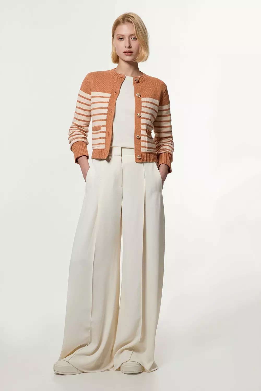 【AMERI】STRIPE SHORT KNIT CARDIGAN 26716_40c06c568e-
