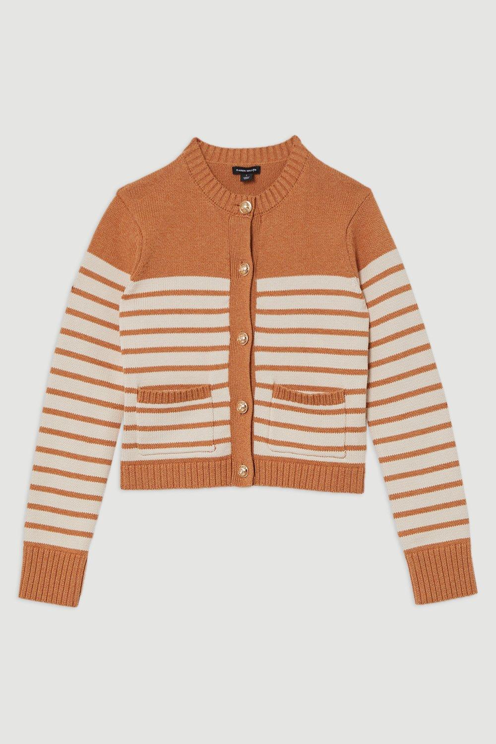 【AMERI】STRIPE SHORT KNIT CARDIGAN 26716_40c06c568e-