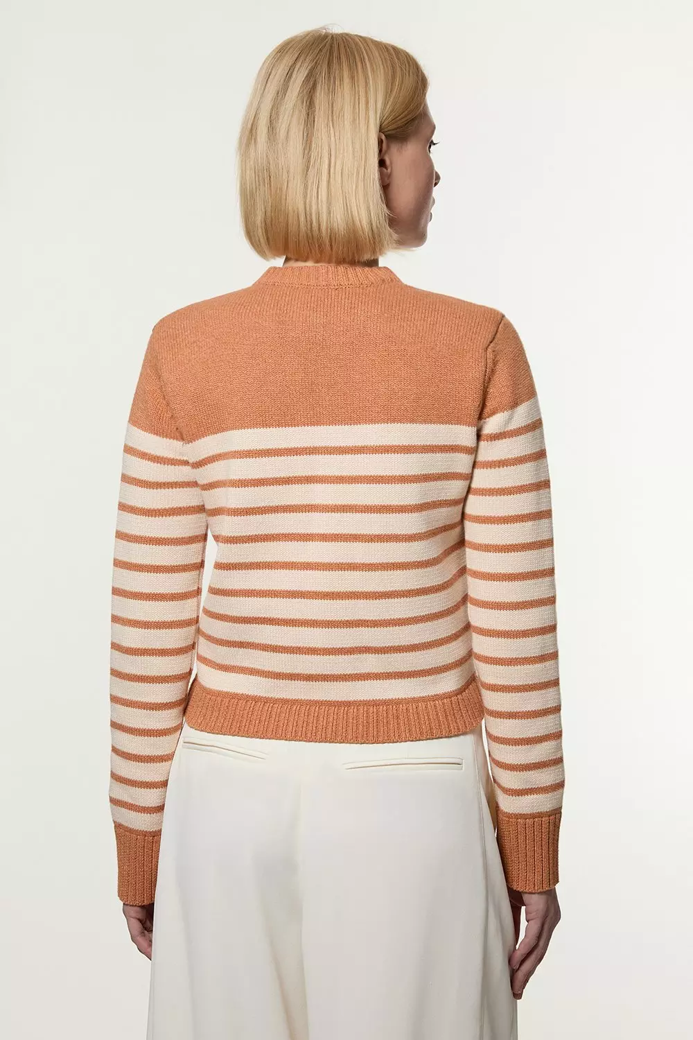 Cotton Cropped Knit Boxy Striped Cardigan | Karen Millen