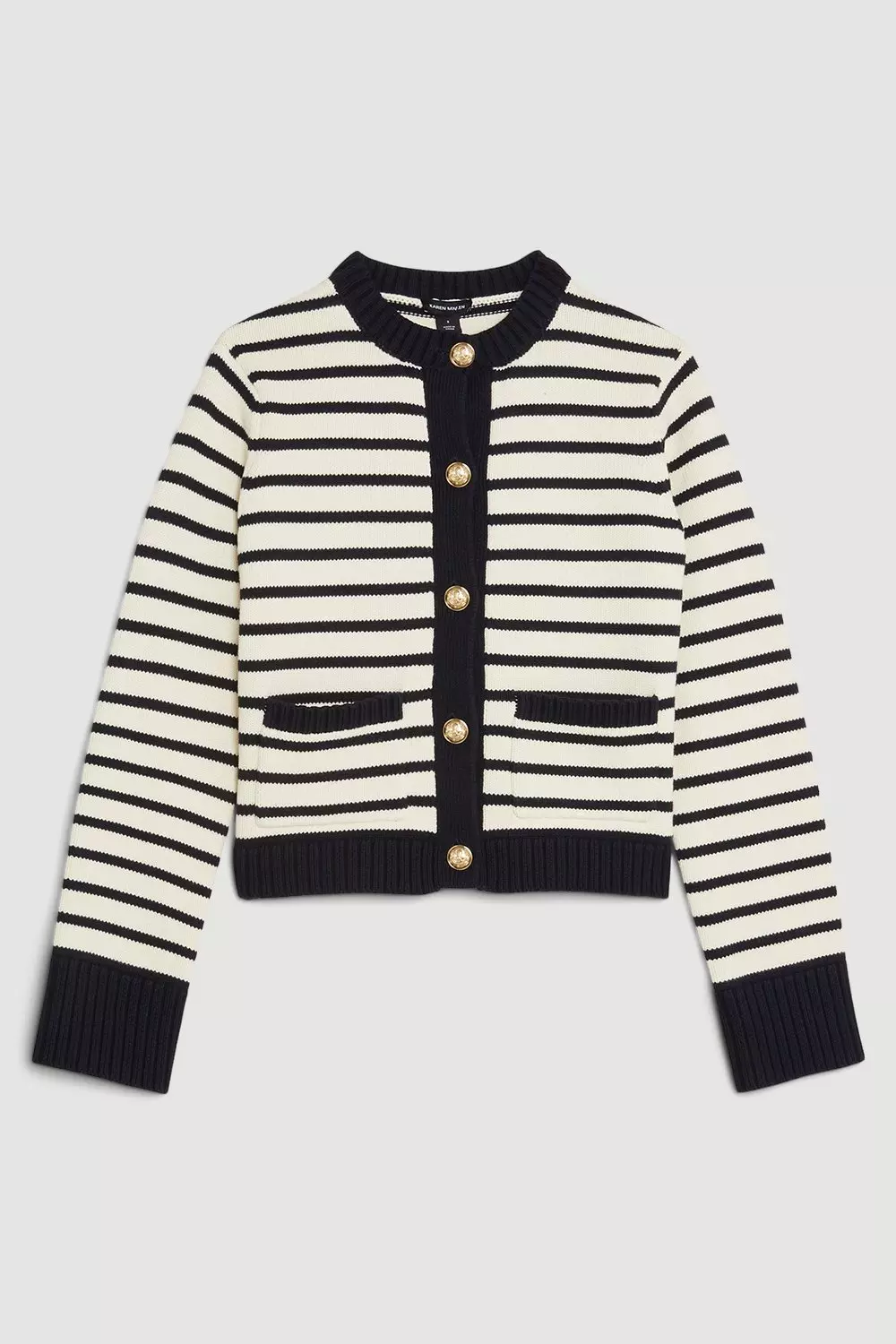 Cotton Cropped Knit Boxy Striped Cardigan Karen Millen