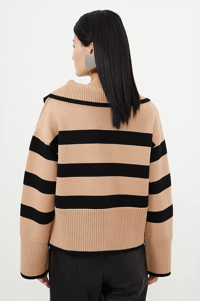 Cotton Zip Collar Knit Stripe Jumper | Karen Millen Cotton Zip Collar Knit Stripe Jumper | Karen Millen