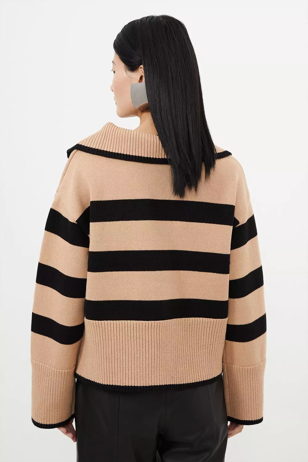 Cotton Zip Collar Knit Stripe Jumper Karen Millen