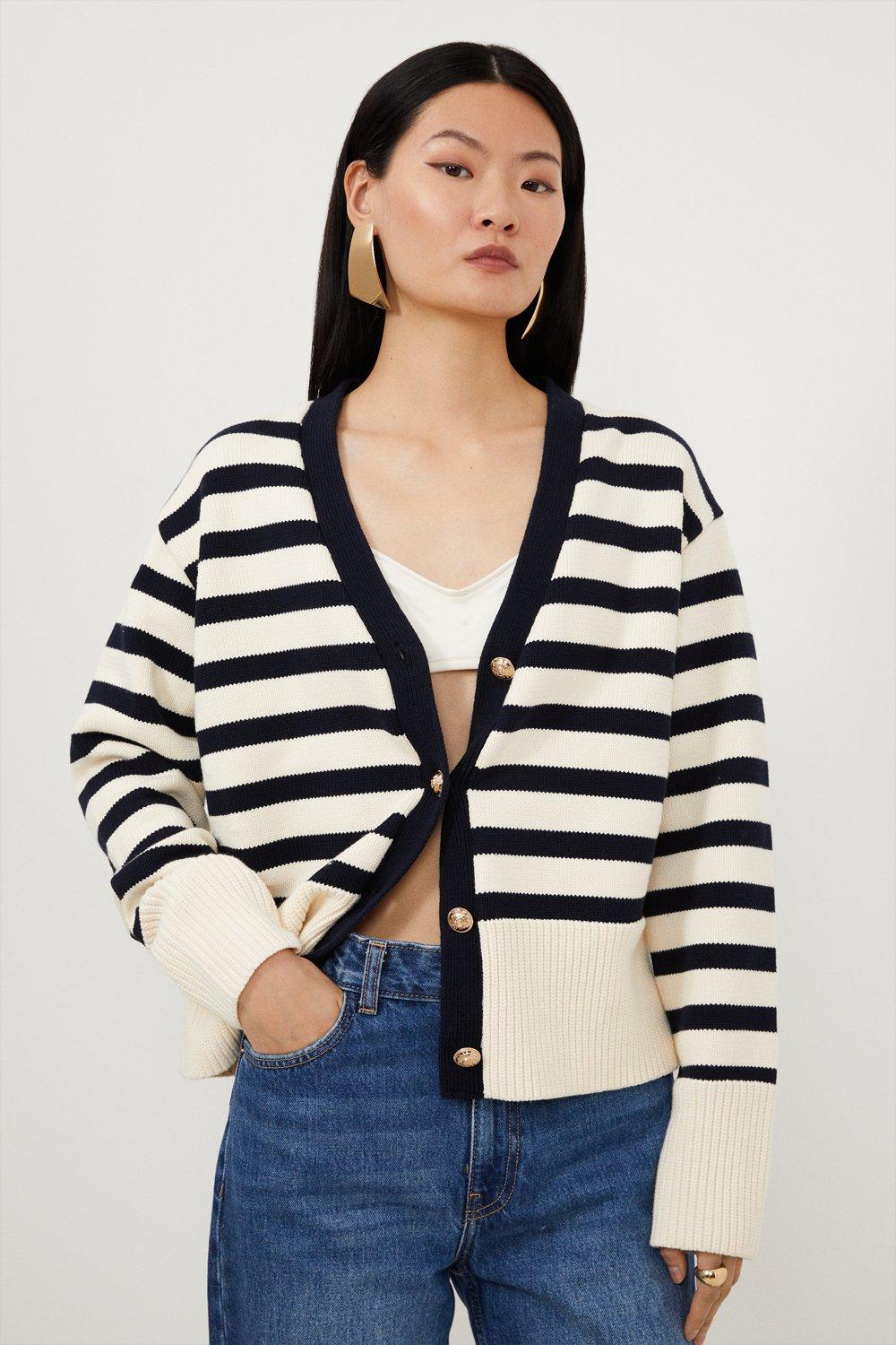 Striped cotton-blend cardigan