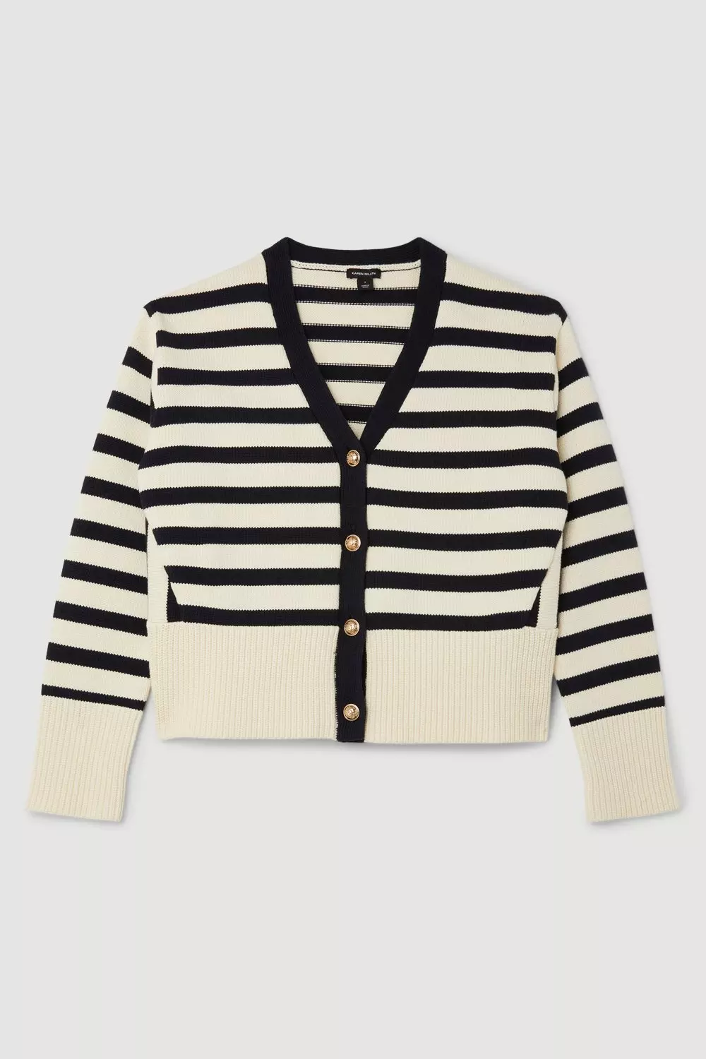 Cotton V Neck Knit Boxy Striped Cardigan | Karen Millen