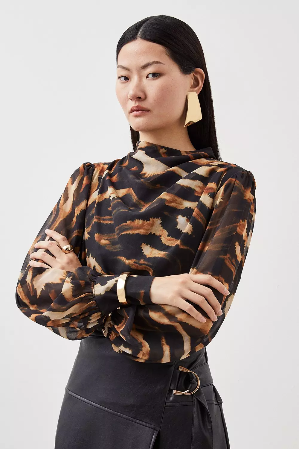 Satin Cowl Neck Woven Blouse | Karen Millen