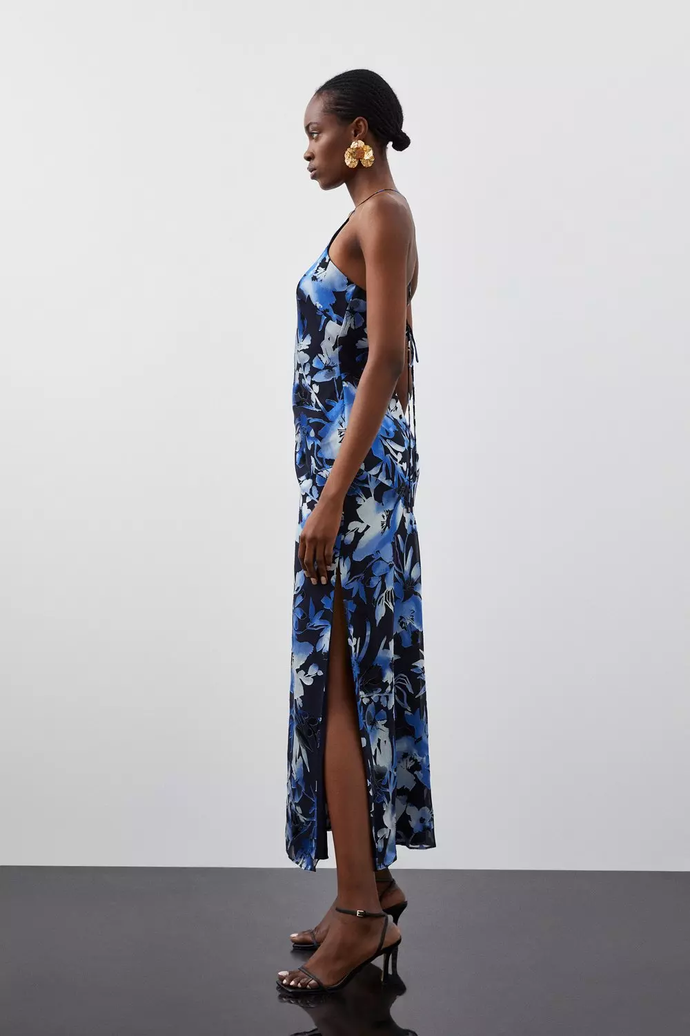 Satin Floral Devore Woven Strappy Maxi Dress Karen Millen