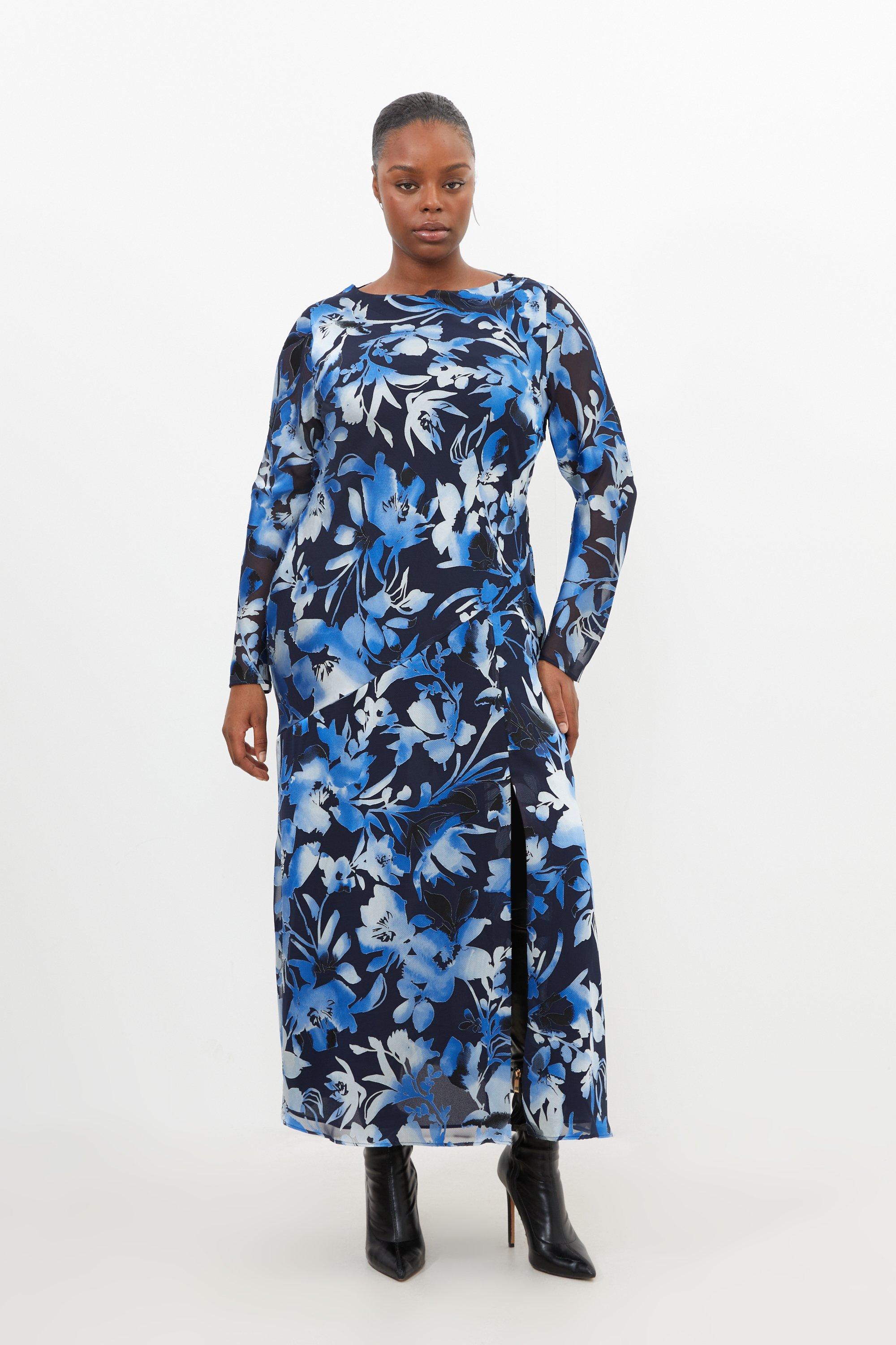 Plus Size Satin Floral Devore Woven Maxi Dress | Karen Millen