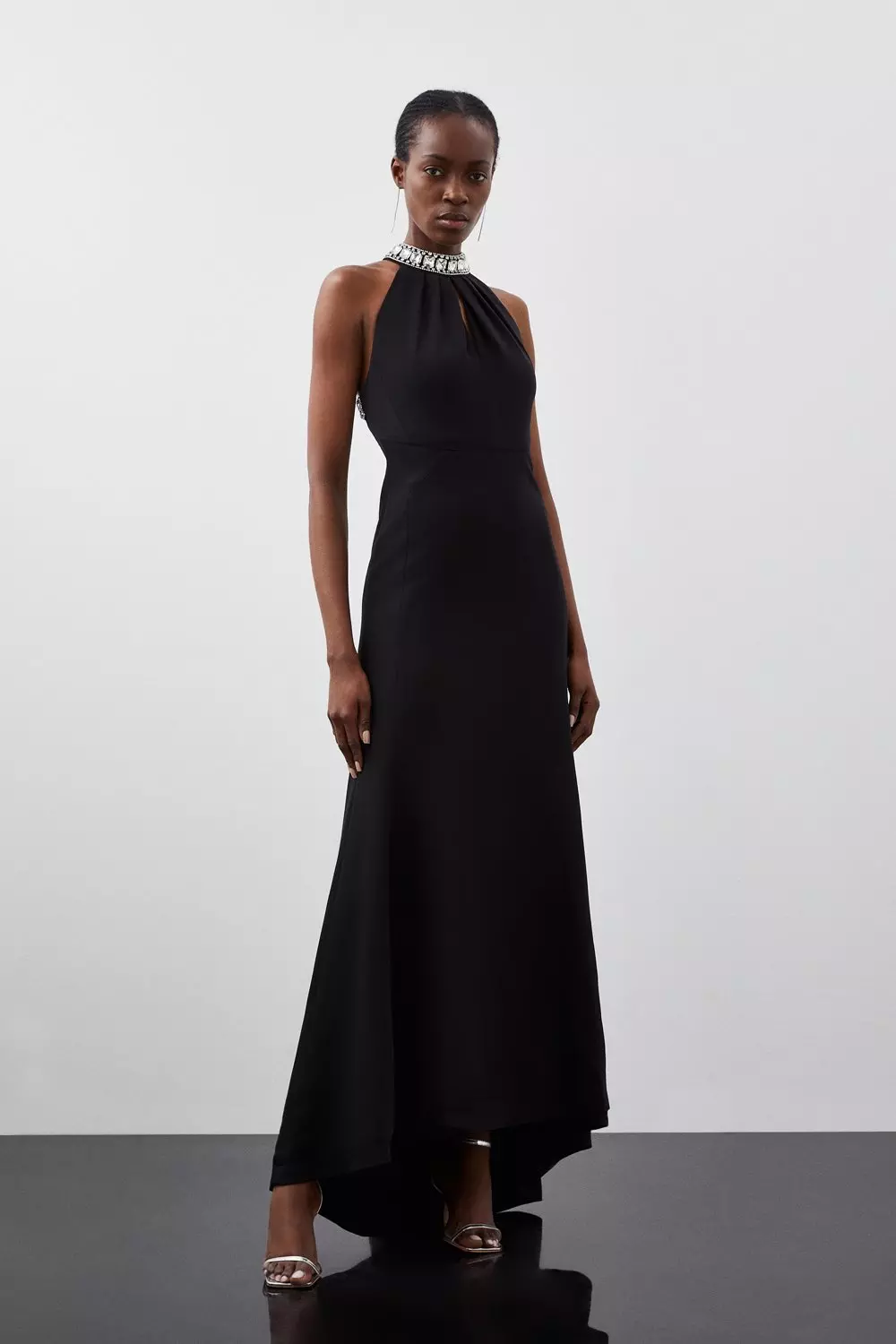 Crystal Embellished Halter Woven Maxi Dress | Karen Millen