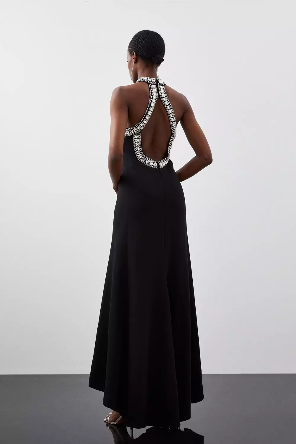 Crystal Embellished Halter Woven Maxi Dress | Karen Millen