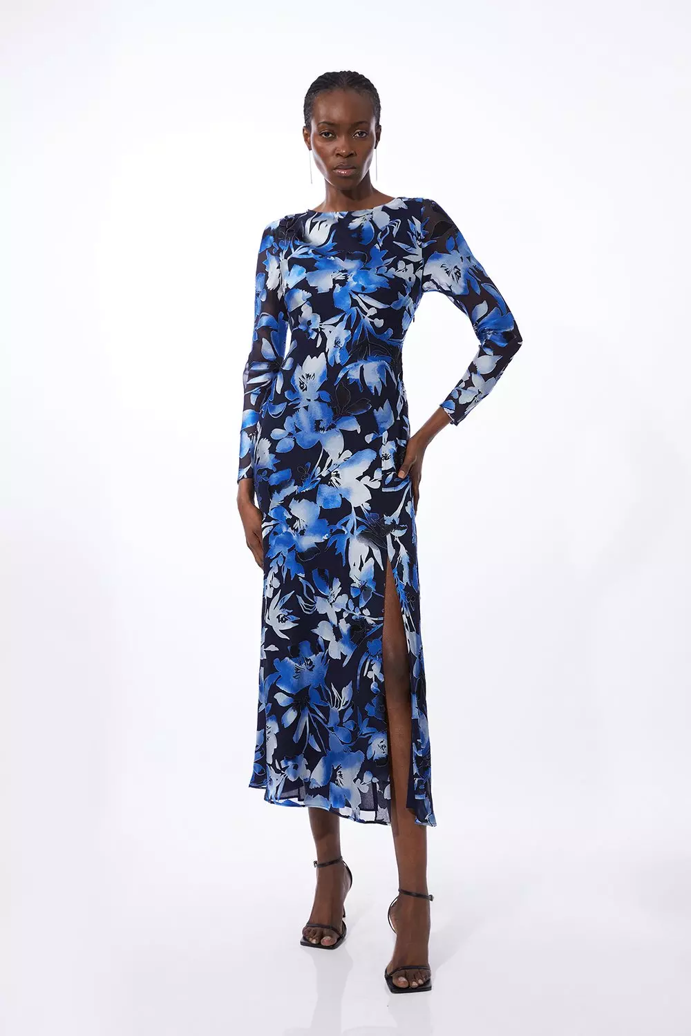 Satin Floral Devore Woven Midi Dress Karen Millen