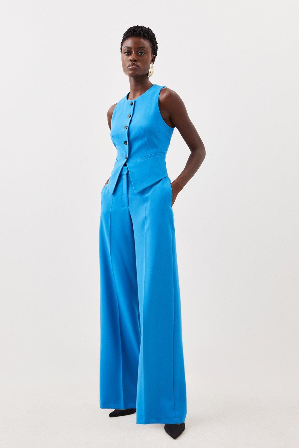 Blue Tailored Stretch Wide Leg Trouser