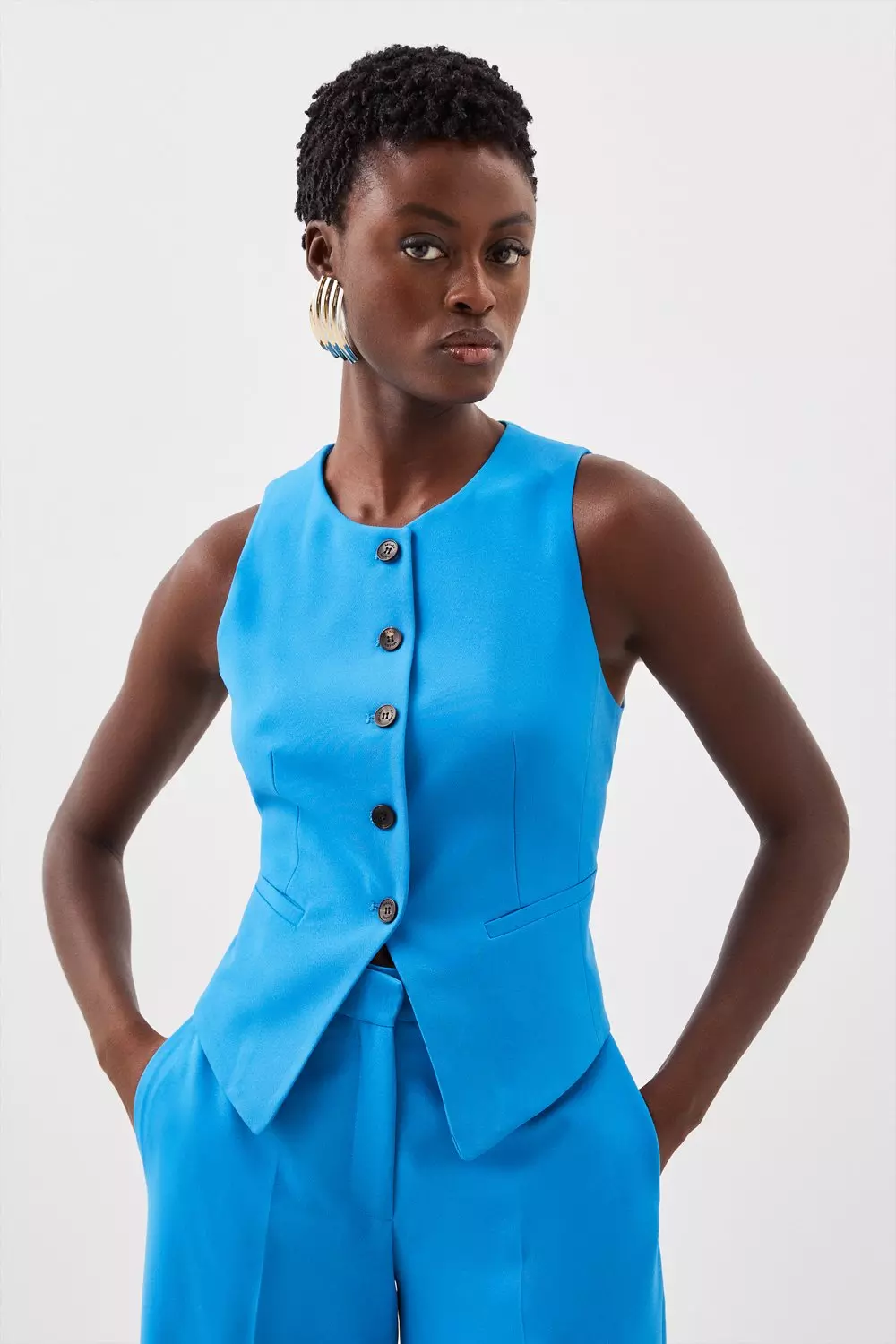 Blue Tailored Stretch Button Through Vest alternative image