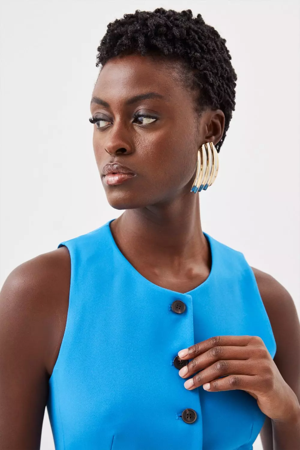 Blue Tailored Stretch Button Through Vest alternative image