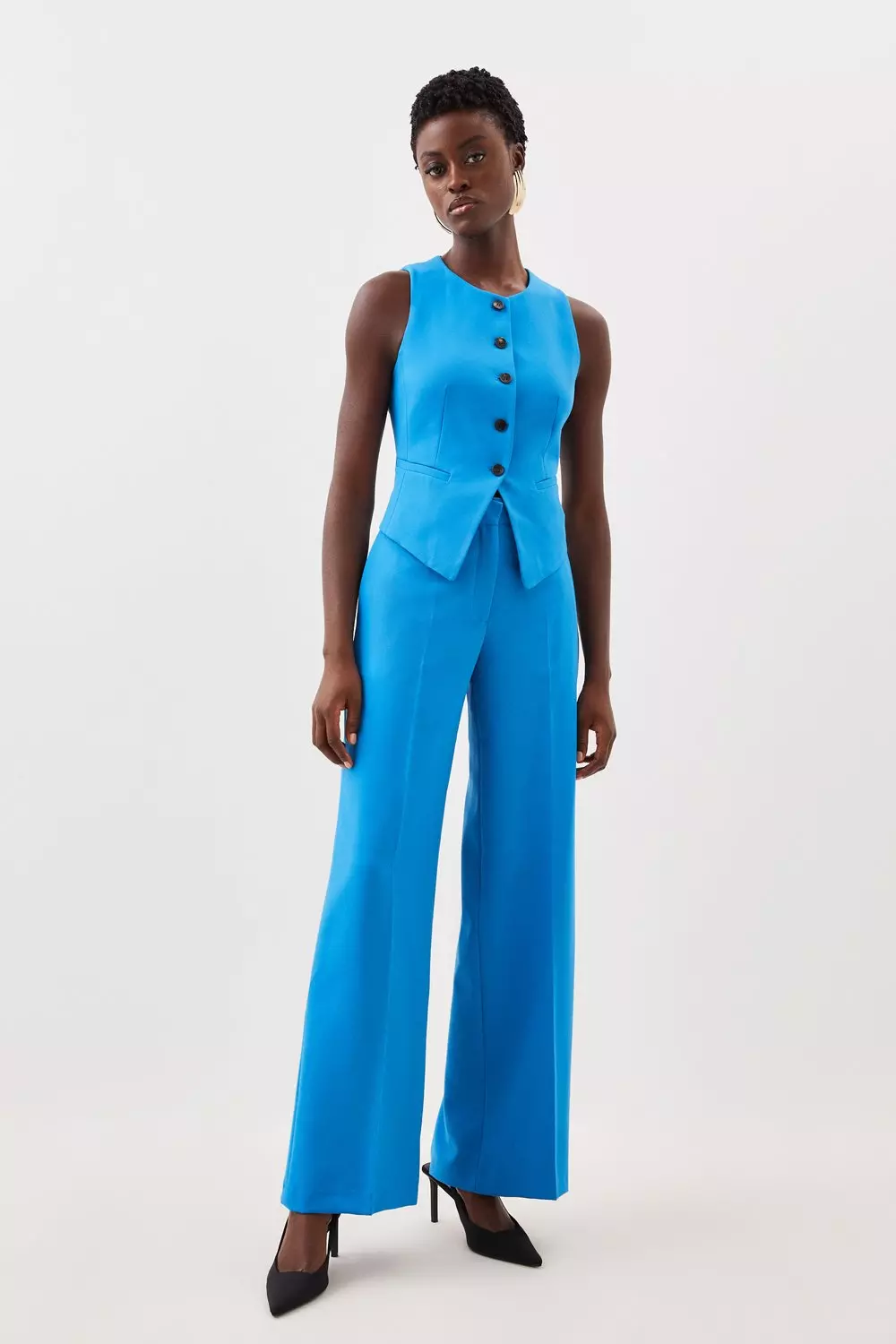 Blue Tailored Stretch Button Through Vest alternative image