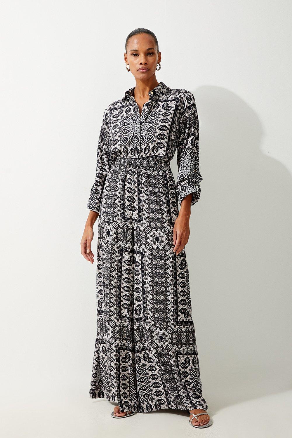 Mono Tile Print Spun Viscose Beach Shirt