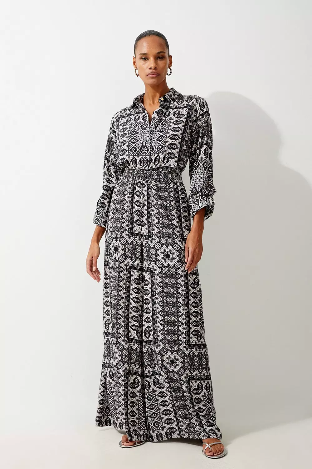 Karen Millen タイルプリントスパンビスコースビーチドレス 残りわずか】harmony/スピンクルレース×サテンAラインドレス(M