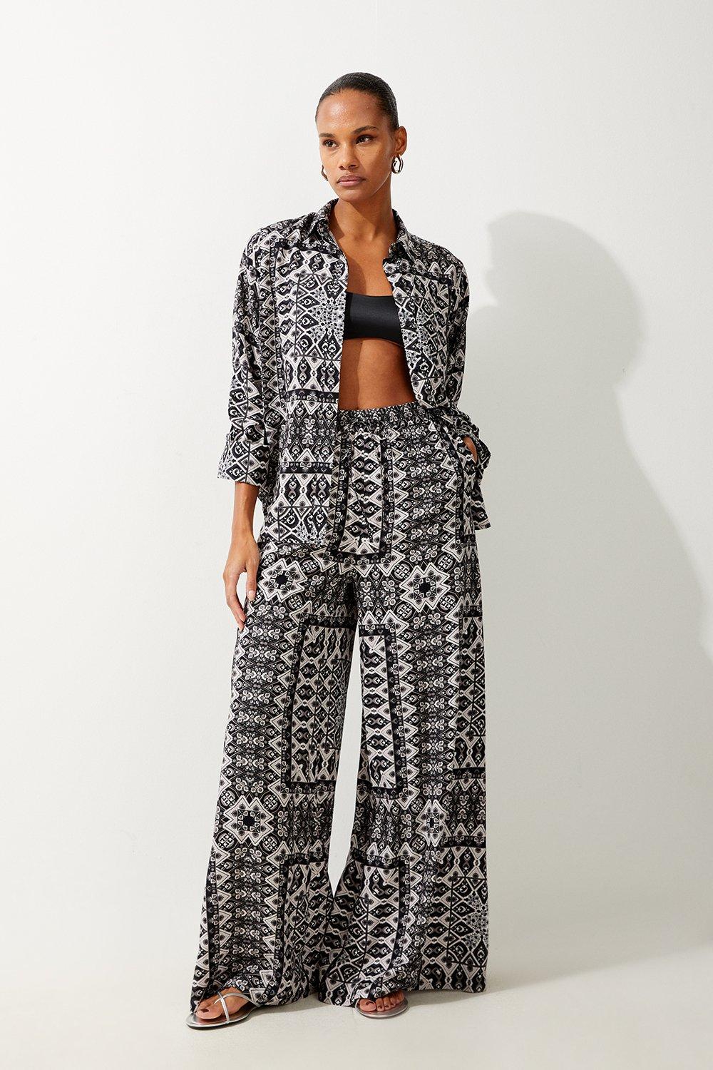 Mono Tile Print Spun Viscose Beach Pants