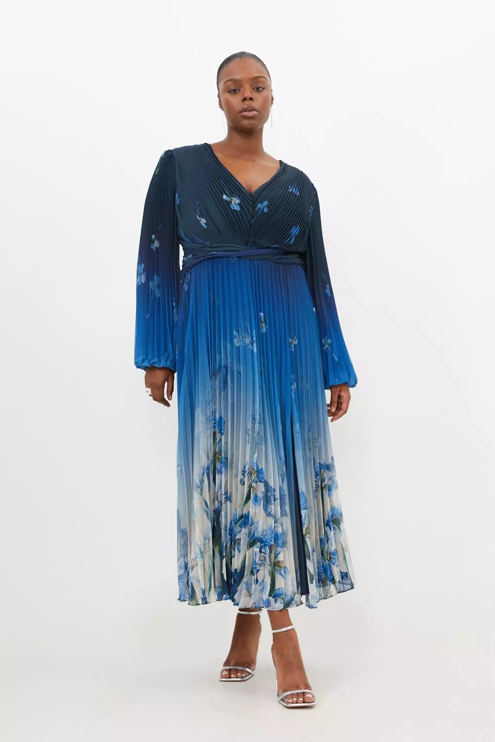 Blue floral maxi dress plus size hot sale