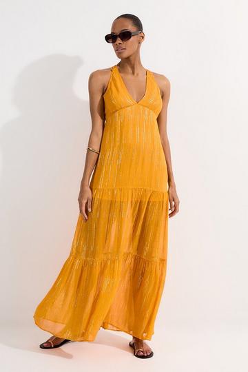 Strappy Metallic Viscose Georgette Beach Dress mango