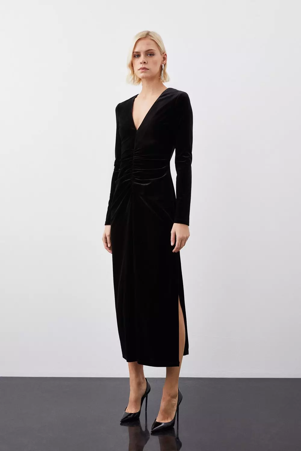Crushed velvet maxi dress long sleeve deals
