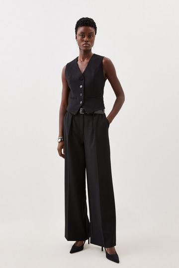 Compact Stretch Darted Wide Leg Pants black