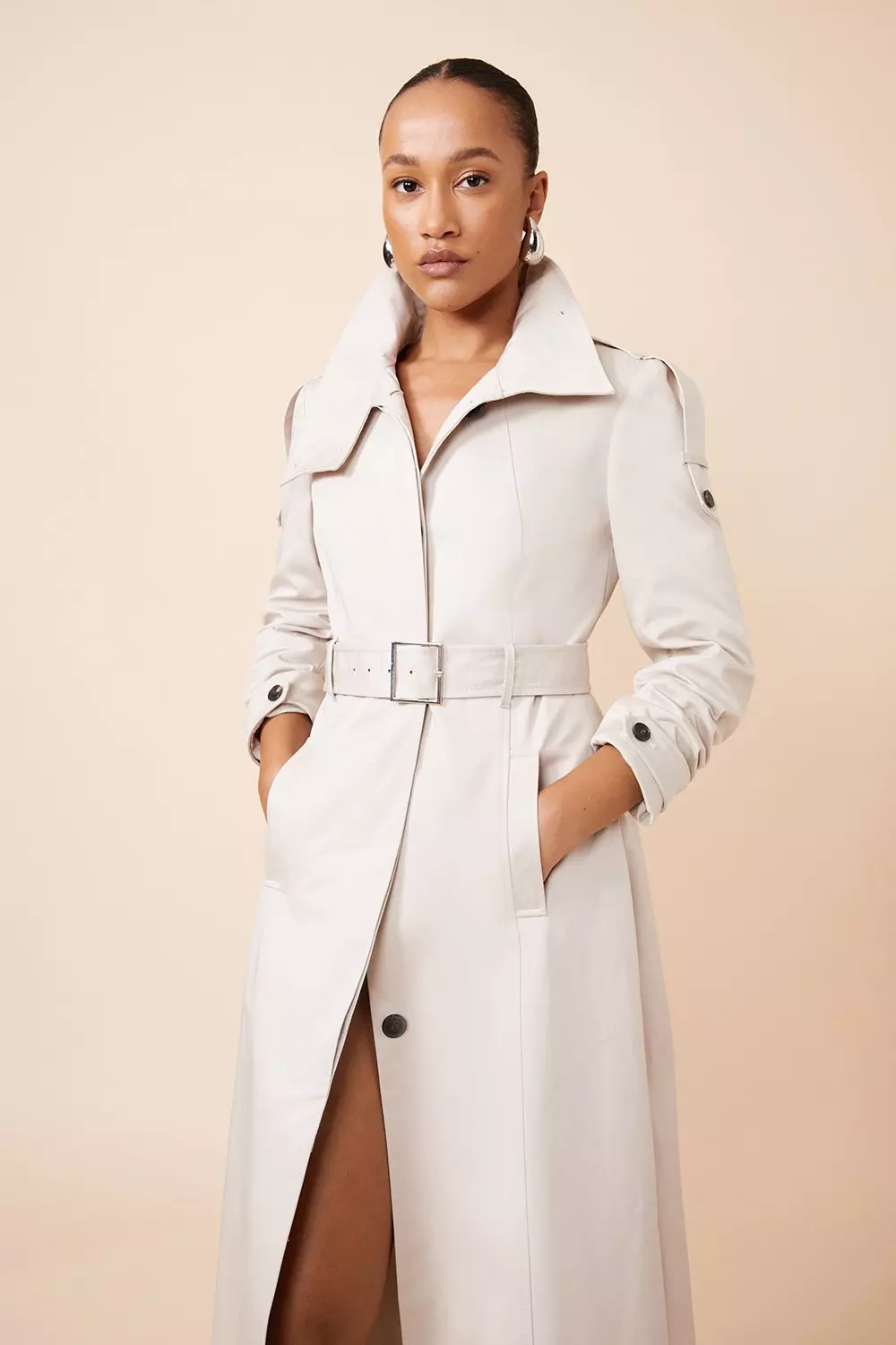 Tailored High Neck Belted Trench Coat | Karen Millen