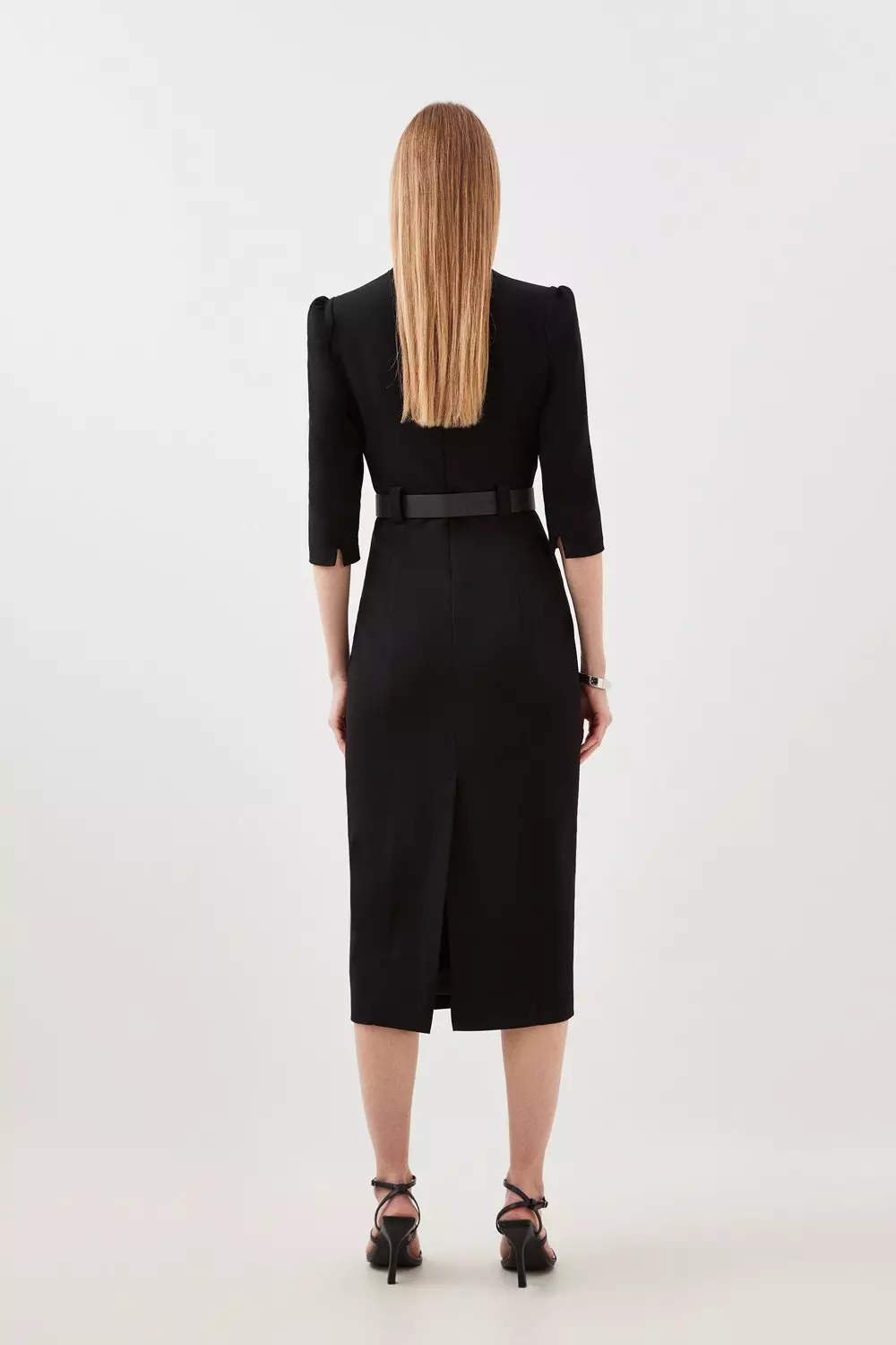 Structured Crepe Forever Belted Midi Pencil Dress Karen Millen